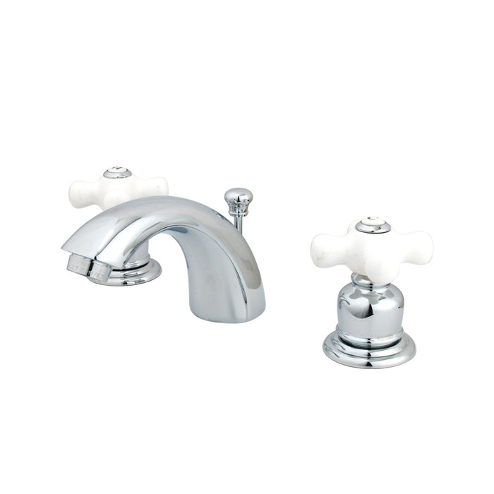 Victorian KB951PX Two-Handle 3-Hole Deck Mount Mini-Widespread Bathroom Faucet with Plastic Pop-Up, Polished Chrome