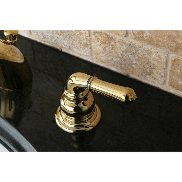Magellan KB952 Two-Handle 3-Hole Deck Mount Mini-Widespread Bathroom Faucet with Plastic Pop-Up, Polished Brass