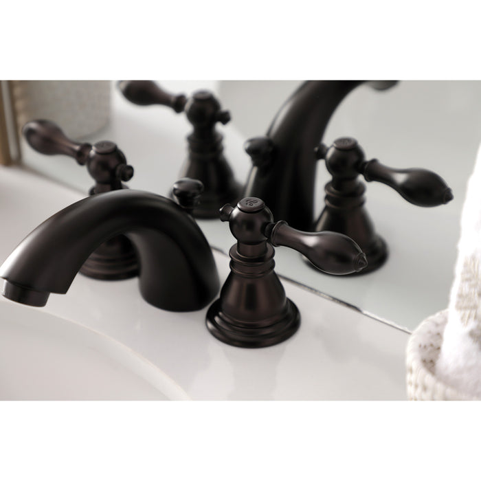 American Classic KB955ACL Two-Handle 3-Hole Deck Mount Mini-Widespread Bathroom Faucet with Plastic Pop-Up, Oil Rubbed Bronze