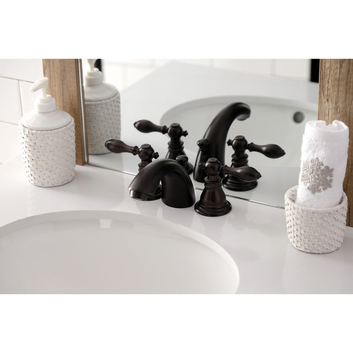 American Classic KB955ACL Two-Handle 3-Hole Deck Mount Mini-Widespread Bathroom Faucet with Plastic Pop-Up, Oil Rubbed Bronze