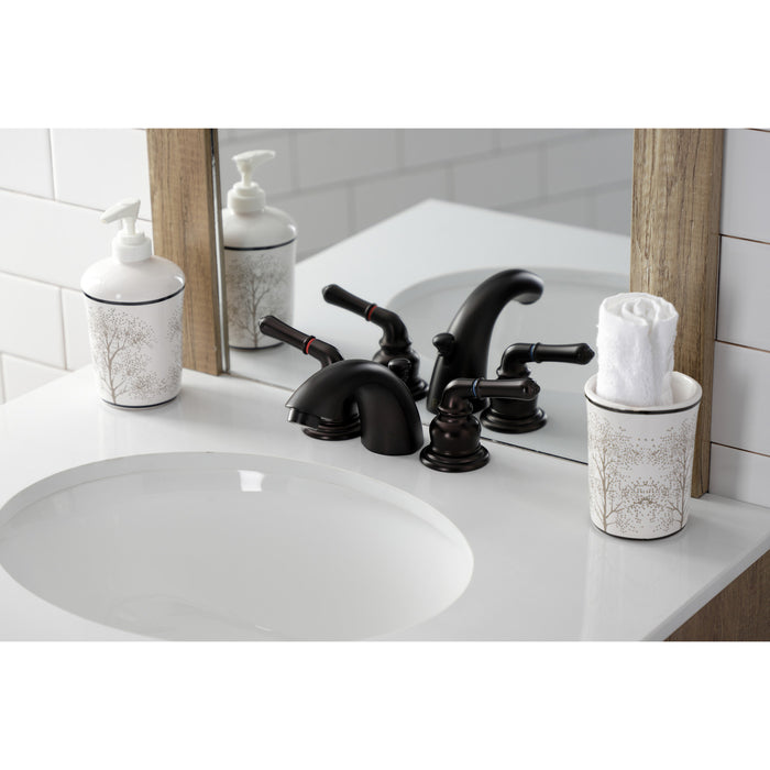 Victorian KB955B Two-Handle 3-Hole Deck Mount Mini-Widespread Bathroom Faucet with Brass Pop-Up, Oil Rubbed Bronze