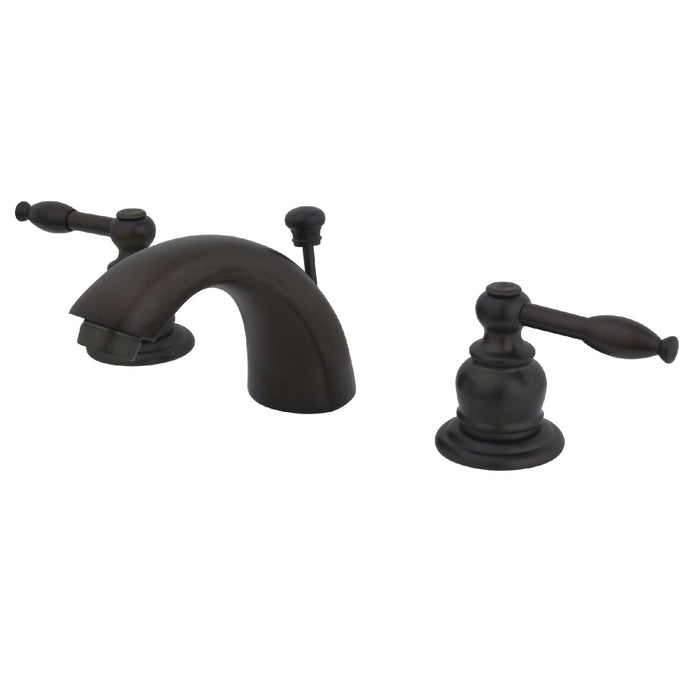 Knight KB955KL Two-Handle 3-Hole Deck Mount Mini-Widespread Bathroom Faucet with Plastic Pop-Up, Oil Rubbed Bronze