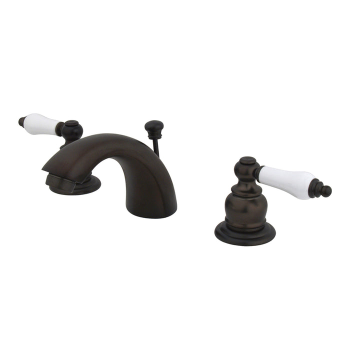 Victorian KB955PL Two-Handle 3-Hole Deck Mount Mini-Widespread Bathroom Faucet with Plastic Pop-Up, Oil Rubbed Bronze