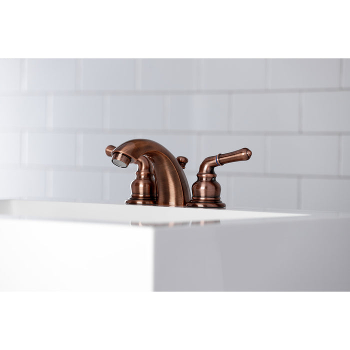 Magellan KB956 Two-Handle 3-Hole Deck Mount Mini-Widespread Bathroom Faucet with Plastic Pop-Up, Antique Copper