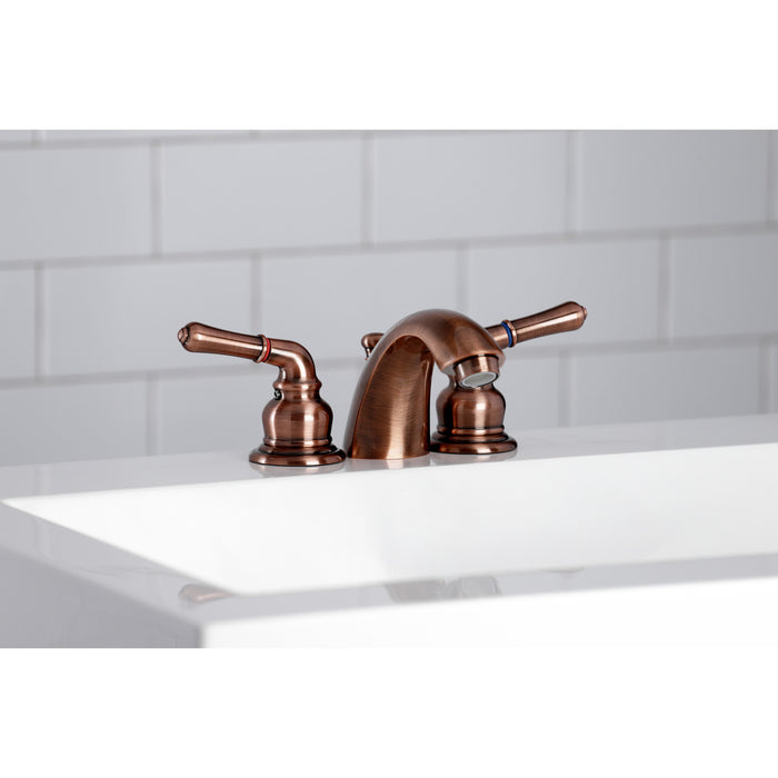 Magellan KB956 Two-Handle 3-Hole Deck Mount Mini-Widespread Bathroom Faucet with Plastic Pop-Up, Antique Copper