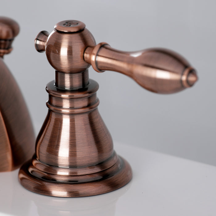American Classic KB956ACL Two-Handle 3-Hole Deck Mount Mini-Widespread Bathroom Faucet with Plastic Pop-Up, Antique Copper
