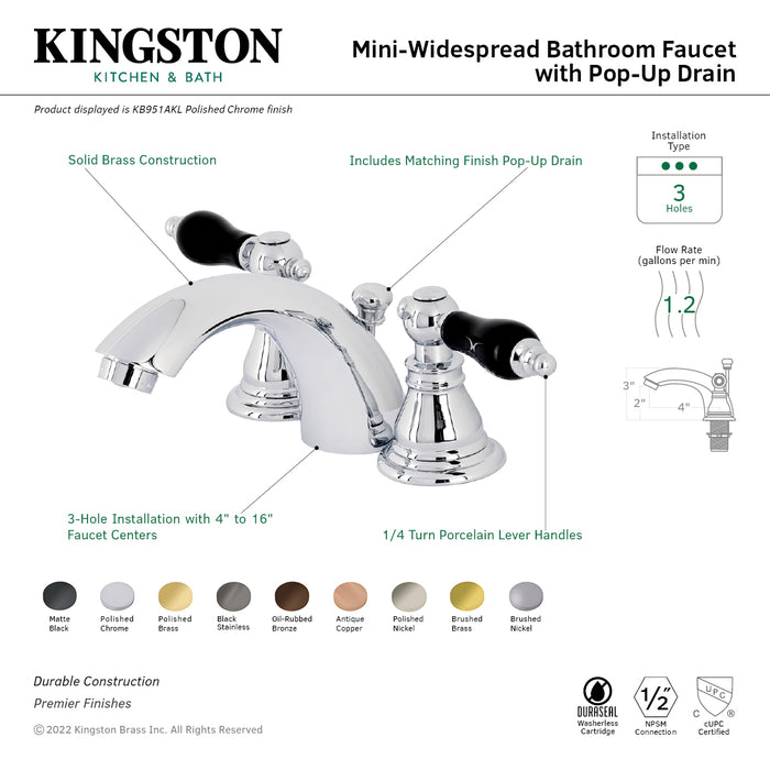 Duchess KB956AKLPN Two-Handle 3-Hole Deck Mount Mini-Widespread Bathroom Faucet with Plastic Pop-Up, Polished Nickel