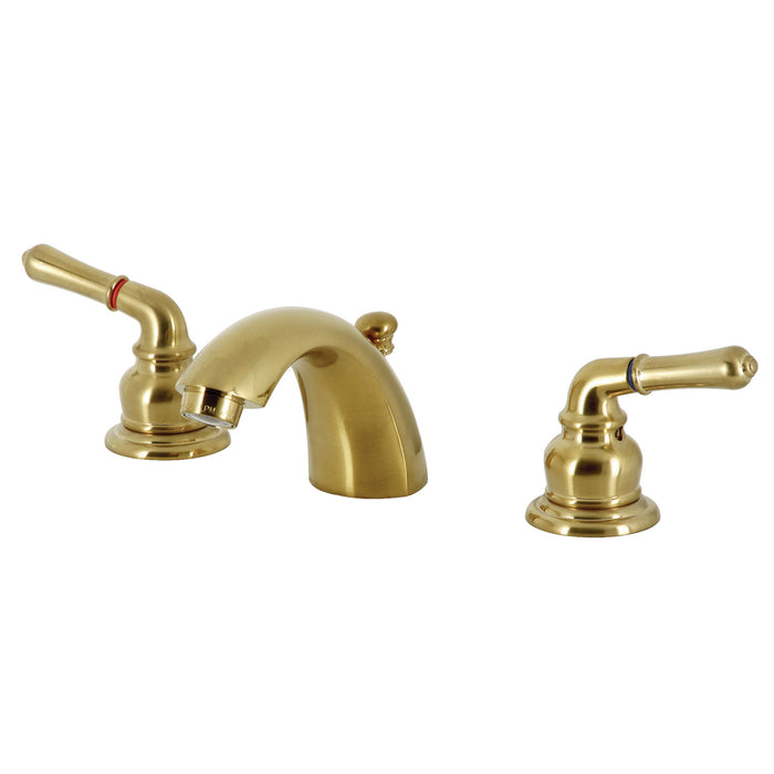 Magellan KB957SB Two-Handle 3-Hole Deck Mount Mini-Widespread Bathroom Faucet with Plastic Pop-Up, Brushed Brass