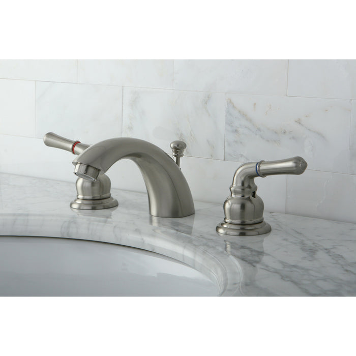 Magellan KB958 Two-Handle 3-Hole Deck Mount Mini-Widespread Bathroom Faucet with Plastic Pop-Up, Brushed Nickel