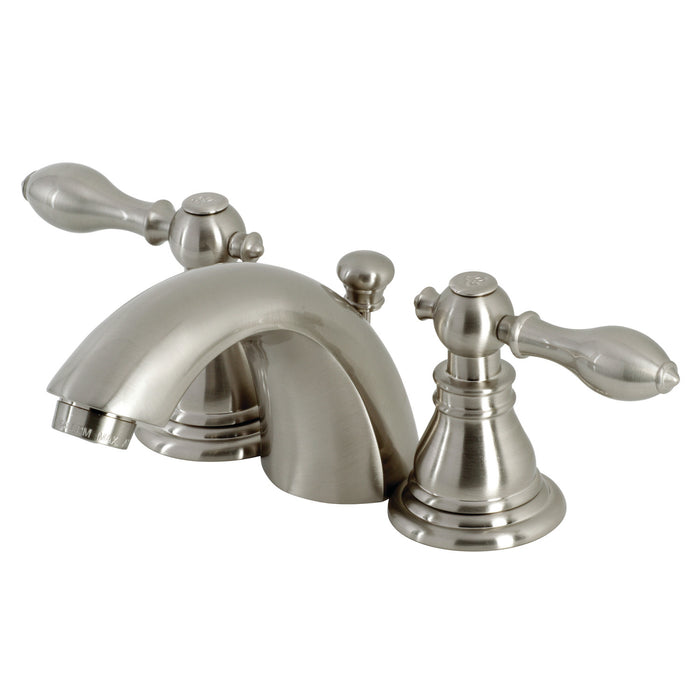 American Classic KB958ACL Two-Handle 3-Hole Deck Mount Mini-Widespread Bathroom Faucet with Plastic Pop-Up, Brushed Nickel