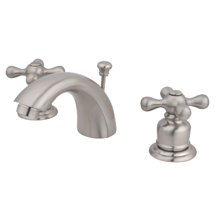 Victorian KB958AX Two-Handle 3-Hole Deck Mount Mini-Widespread Bathroom Faucet with Plastic Pop-Up, Brushed Nickel