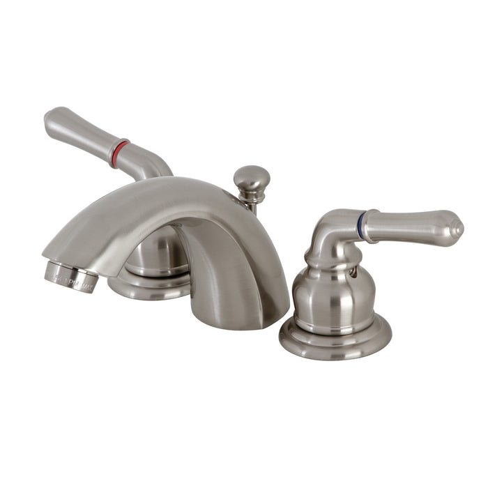 Victorian KB958B Two-Handle 3-Hole Deck Mount Mini-Widespread Bathroom Faucet with Brass Pop-Up, Brushed Nickel