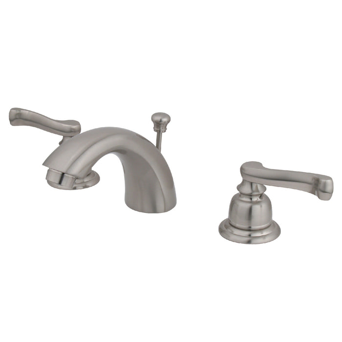 Royale KB958FL Two-Handle 3-Hole Deck Mount Mini-Widespread Bathroom Faucet with Plastic Pop-Up, Brushed Nickel
