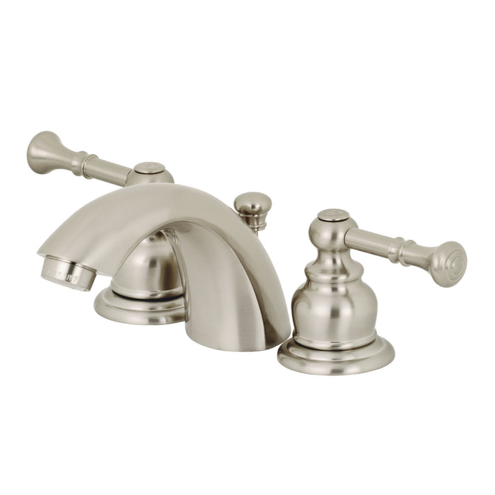 Naples KB958NL Two-Handle 3-Hole Deck Mount Mini-Widespread Bathroom Faucet with Plastic Pop-Up, Brushed Nickel
