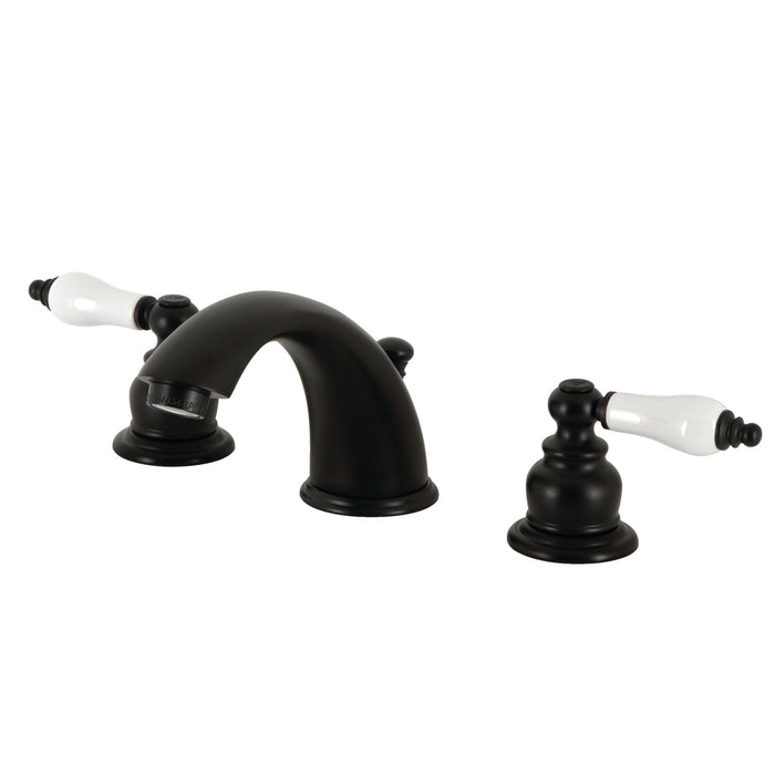 Victorian KB970B Two-Handle 3-Hole Deck Mount Widespread Bathroom Faucet with Plastic Pop-Up, Matte Black