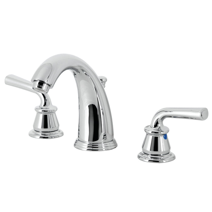 Restoration KB981RXL Two-Handle 3-Hole Deck Mount Widespread Bathroom Faucet with Plastic Pop-Up, Polished Chrome