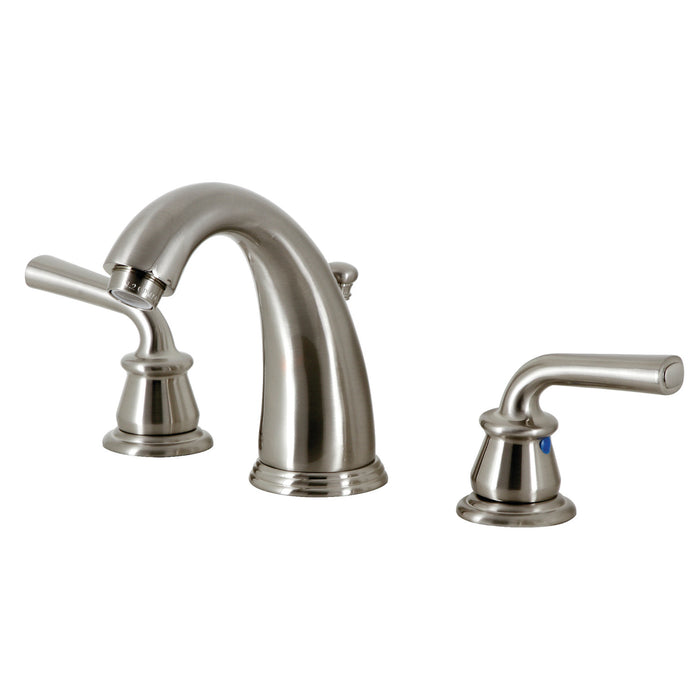 Restoration KB988RXL Two-Handle 3-Hole Deck Mount Widespread Bathroom Faucet with Plastic Pop-Up, Brushed Nickel