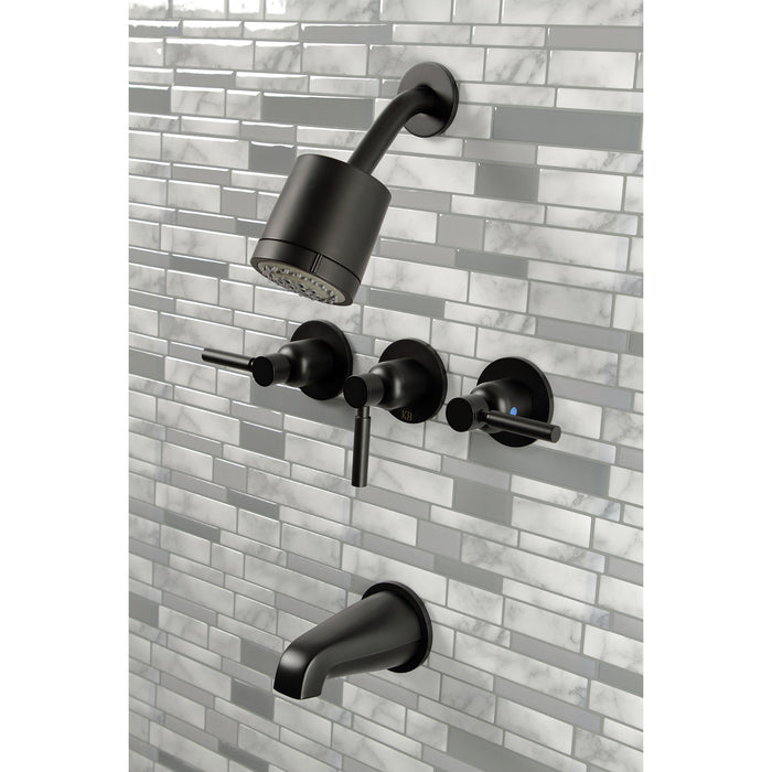 Concord KBX8130DL Three-Handle 5-Hole Wall Mount Tub and Shower Faucet, Matte Black