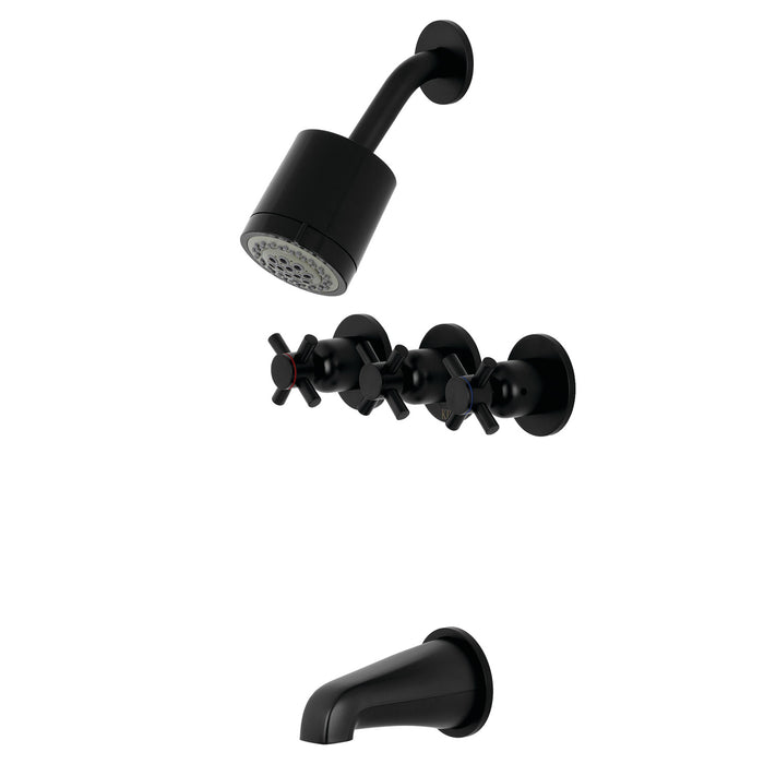 Concord KBX8130DX Three-Handle 5-Hole Wall Mount Tub and Shower Faucet, Matte Black