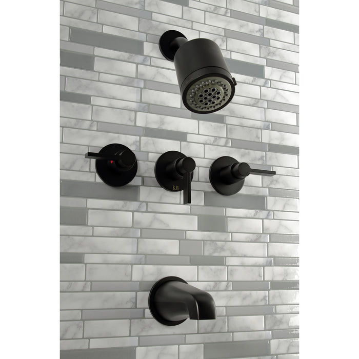 Kingston Sona KBX8130NDL - NuvoFusion Triple-Handle Tub and Shower Faucet, Matte Black