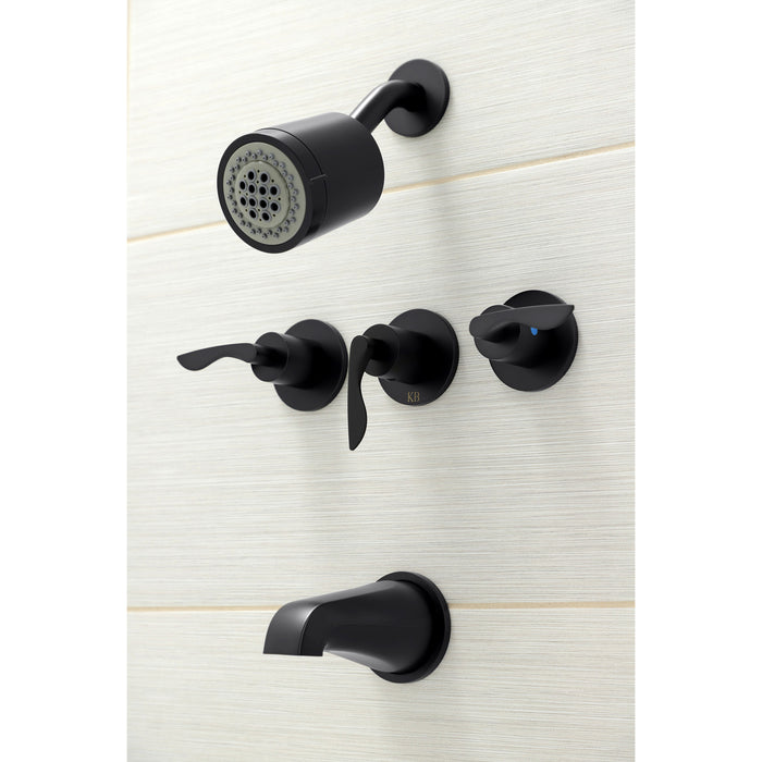 Kingston Tulare KBX8130SVL - Serena Triple-Handle Tub and Shower Faucet, Matte Black