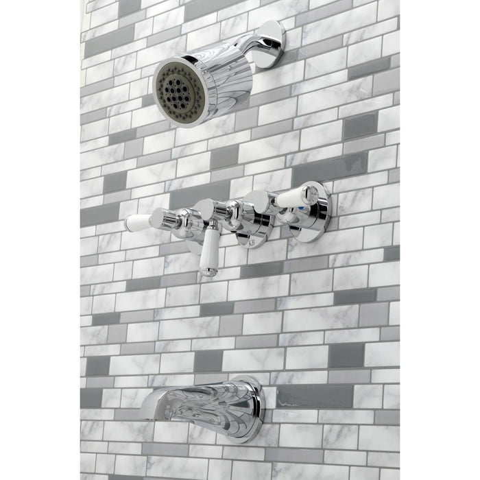 Kingston Tulare KBX8131DPL - Paris Triple-Handle Tub and Shower Faucet, Polished Chrome