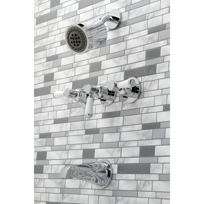 Paris KBX8131DPL Three-Handle 5-Hole Wall Mount Tub and Shower Faucet, Polished Chrome