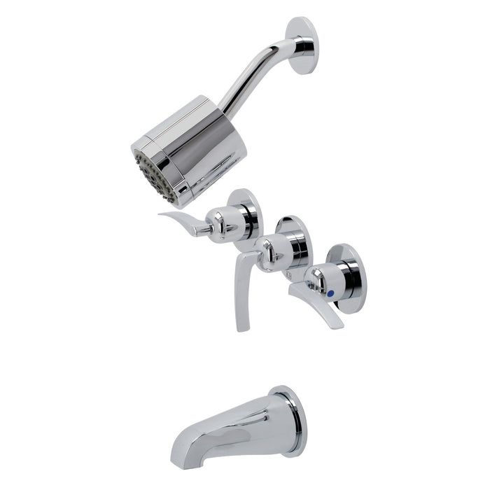 Kingston Tulare KBX8131EFL - Centurion Triple-Handle Tub and Shower Faucet, Polished Chrome