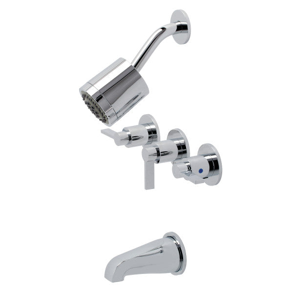 NuvoFusion KBX8131NDL Three-Handle 5-Hole Wall Mount Tub and Shower Faucet, Polished Chrome