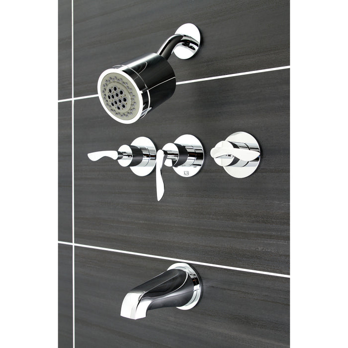 Kingston Tulare KBX8131SVL - Serena Triple-Handle Tub and Shower Faucet, Polished Chrome