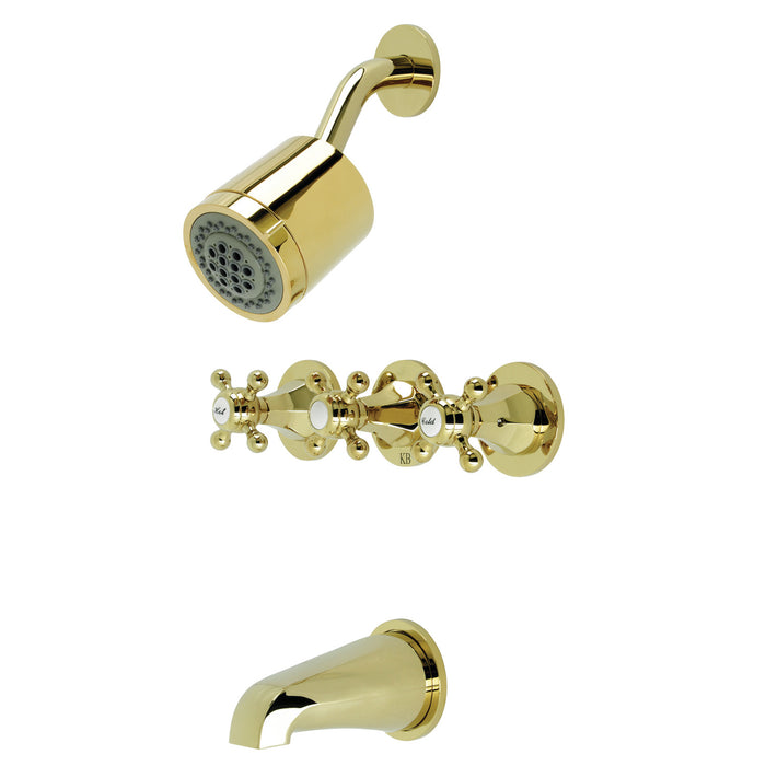 Metropolitan KBX8132BX Three-Handle 5-Hole Wall Mount Tub and Shower Faucet, Polished Brass