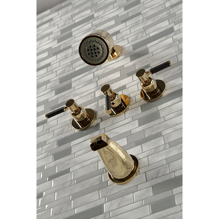 Kaiser KBX8132DKL Three-Handle 5-Hole Wall Mount Tub and Shower Faucet, Polished Brass