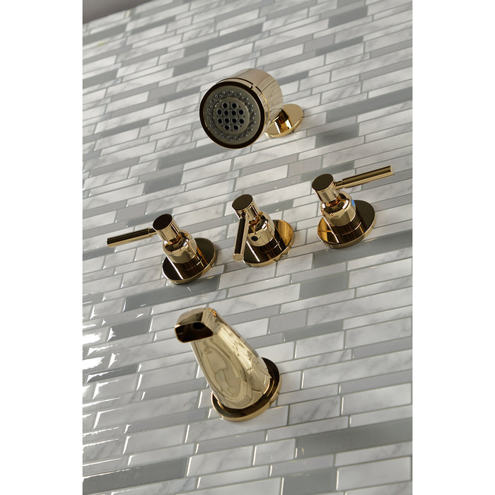 Concord KBX8132DL Three-Handle 5-Hole Wall Mount Tub and Shower Faucet, Polished Brass