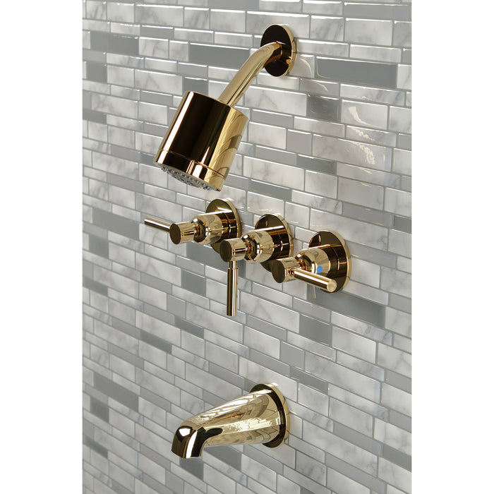 Concord KBX8132DL Triple-Handle Tub and Shower Faucet, Polished Brass