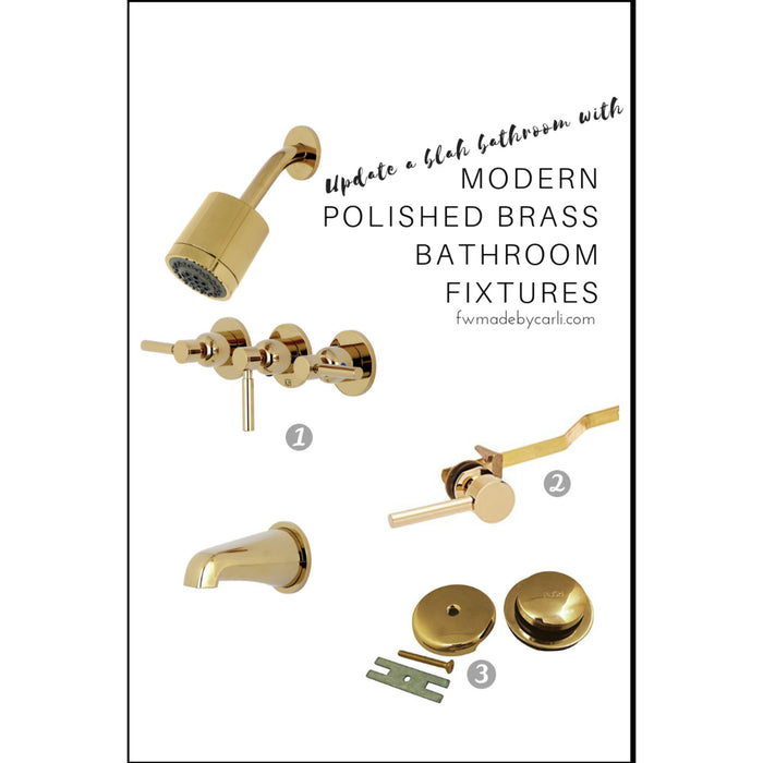 Concord KBX8132DL Triple-Handle Tub and Shower Faucet, Polished Brass