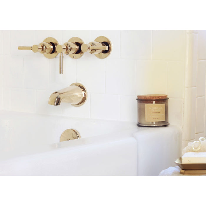Concord KBX8132DL Three-Handle 5-Hole Wall Mount Tub and Shower Faucet, Polished Brass