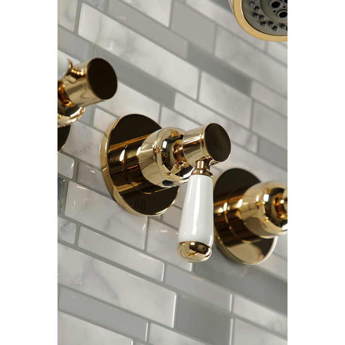 Kingston Tulare KBX8132DPL - Paris Triple-Handle Tub and Shower Faucet, Polished Brass
