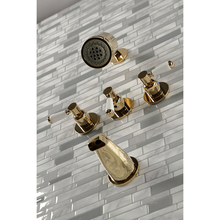 Kingston Tulare KBX8132DPL - Paris Triple-Handle Tub and Shower Faucet, Polished Brass