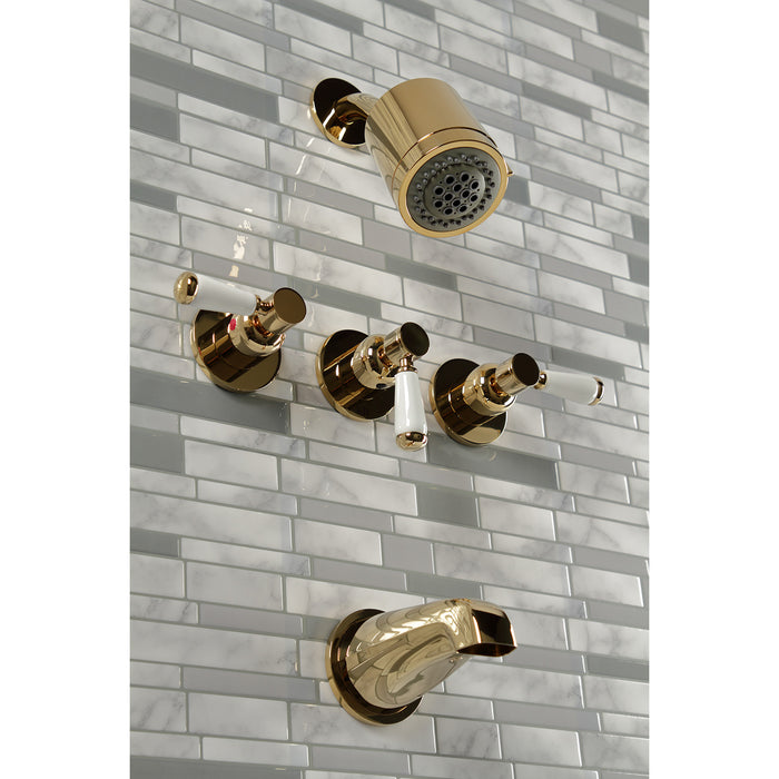 Kingston Tulare KBX8132DPL - Paris Triple-Handle Tub and Shower Faucet, Polished Brass