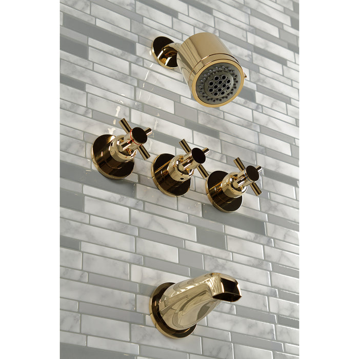 Kingston Sona KBX8132DX - Concord Triple-Handle Tub and Shower Faucet, Polished Brass