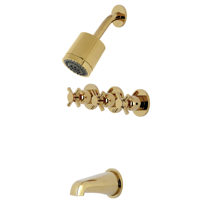Concord KBX8132DX Three-Handle 5-Hole Wall Mount Tub and Shower Faucet, Polished Brass