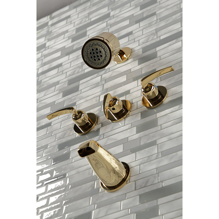 Centurion KBX8132EFL Three-Handle 5-Hole Wall Mount Tub and Shower Faucet, Polished Brass