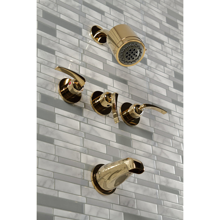 Kingston Tulare KBX8132EFL - Centurion Triple-Handle Tub and Shower Faucet, Polished Brass