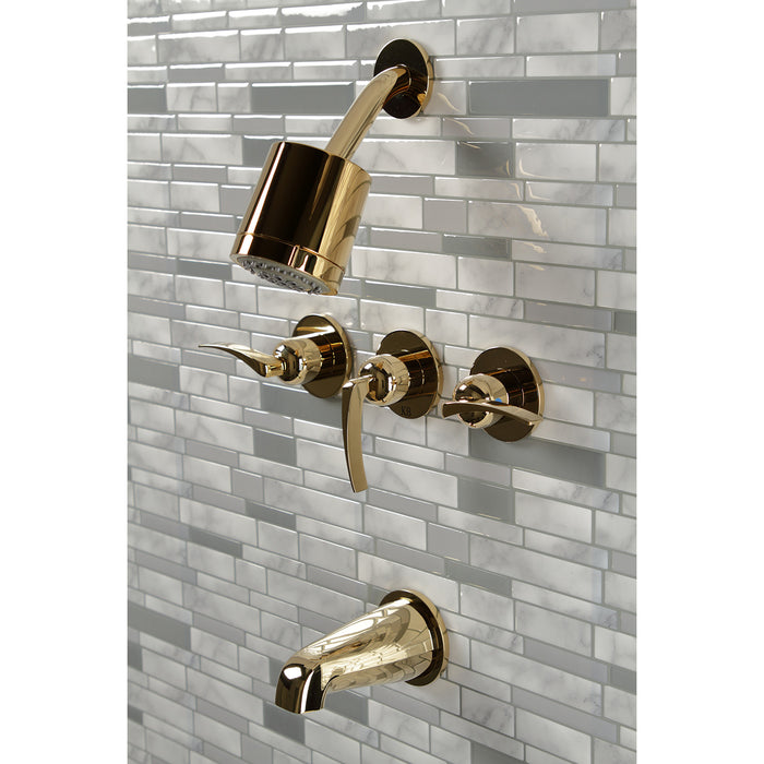 Kingston Tulare KBX8132EFL - Centurion Triple-Handle Tub and Shower Faucet, Polished Brass