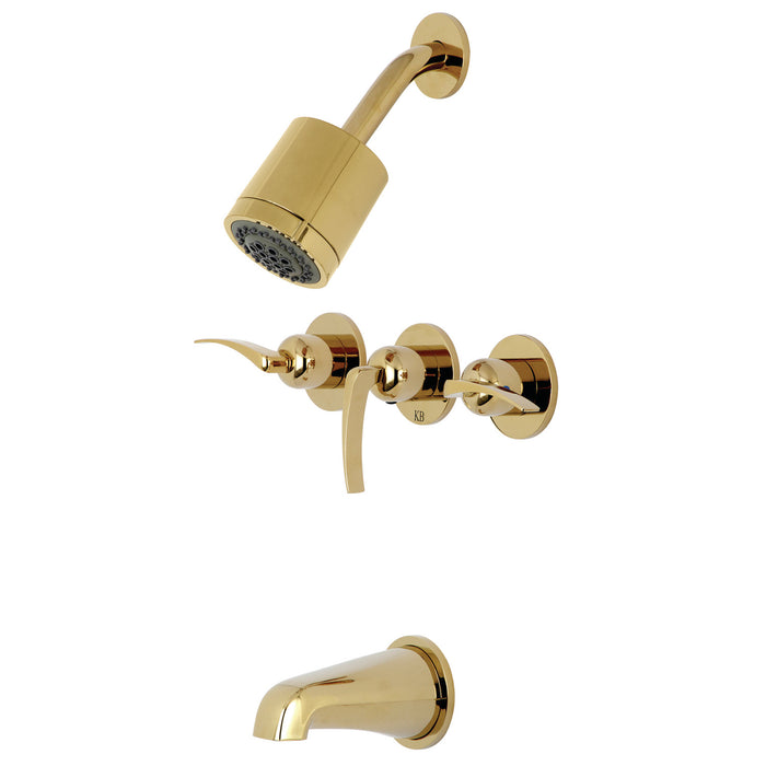 Kingston Tulare KBX8132EFL - Centurion Triple-Handle Tub and Shower Faucet, Polished Brass