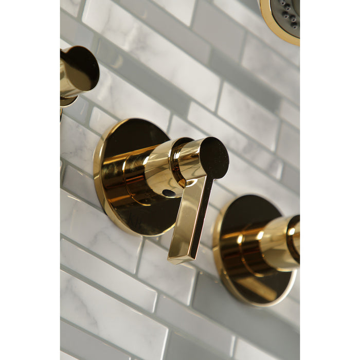 NuvoFusion KBX8132NDL Three-Handle 5-Hole Wall Mount Tub and Shower Faucet, Polished Brass