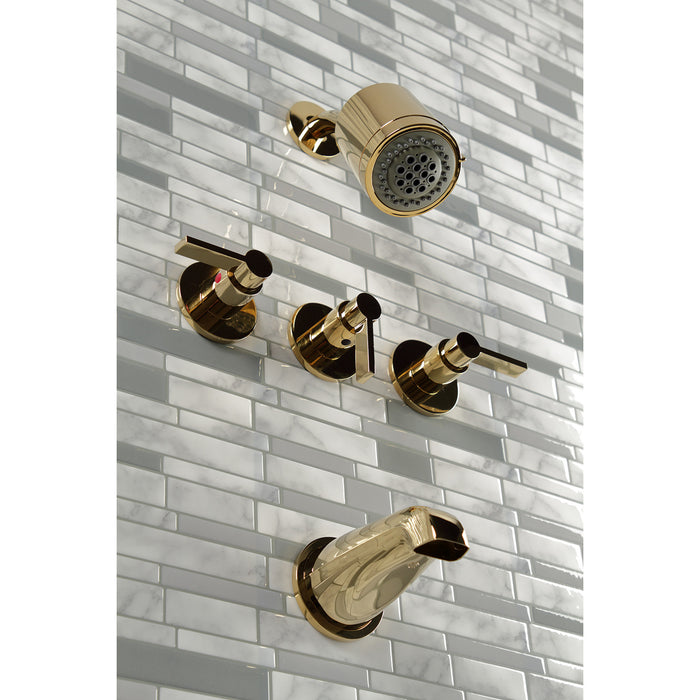 Kingston Sona KBX8132NDL - NuvoFusion Triple-Handle Tub and Shower Faucet, Polished Brass