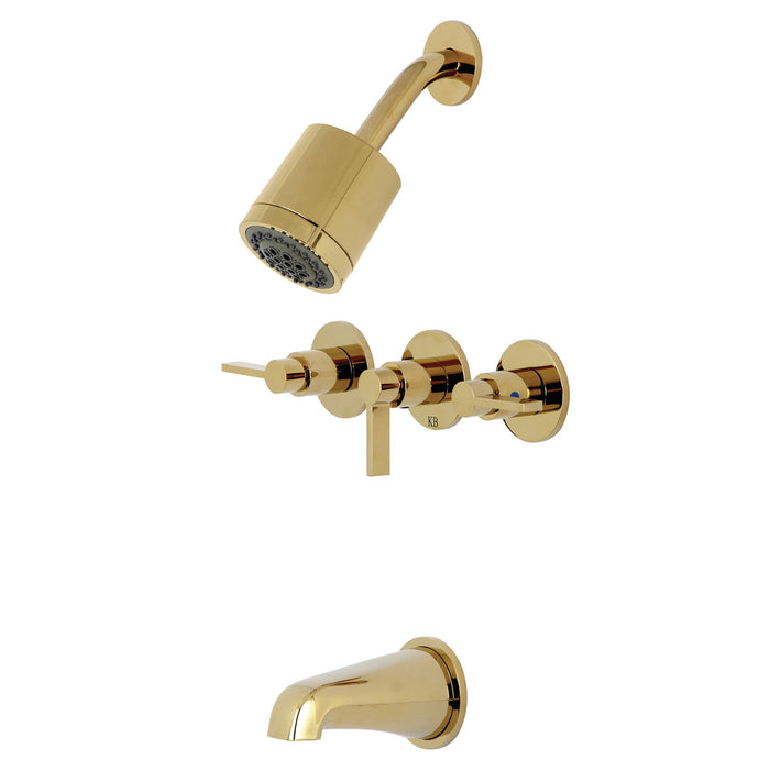 NuvoFusion KBX8132NDL Three-Handle 5-Hole Wall Mount Tub and Shower Faucet, Polished Brass