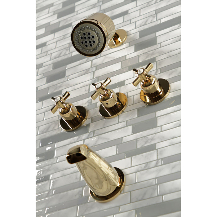 Millennium KBX8132ZX Three-Handle 5-Hole Wall Mount Tub and Shower Faucet, Polished Brass