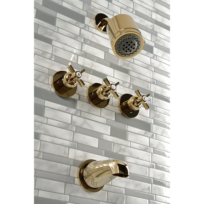 Millennium KBX8132ZX Three-Handle 5-Hole Wall Mount Tub and Shower Faucet, Polished Brass